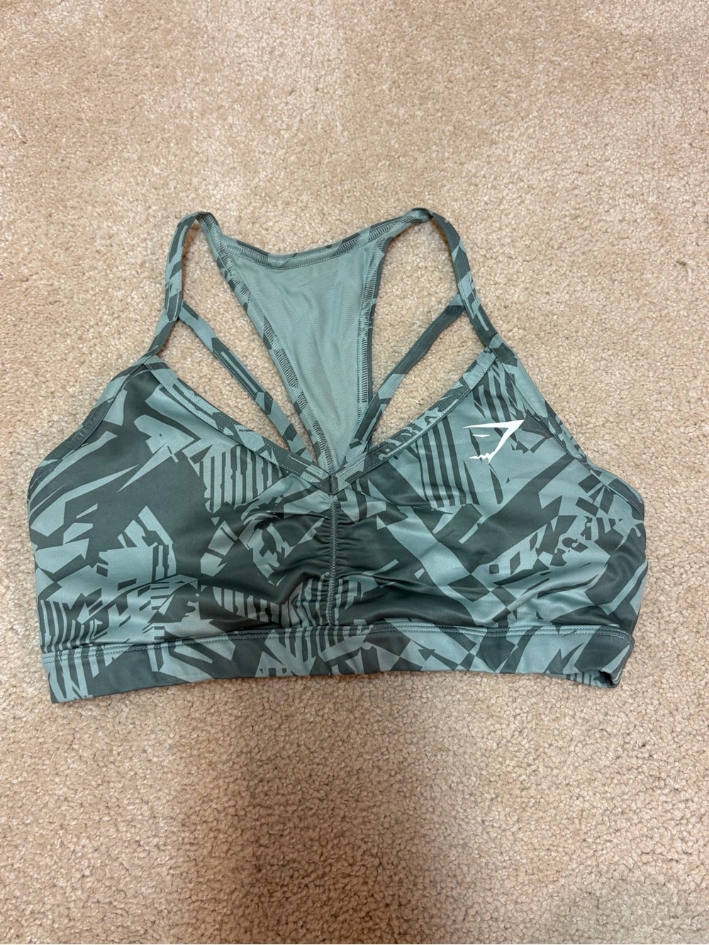 Gymshark Sage Green Abstract Strappy Sports Bra